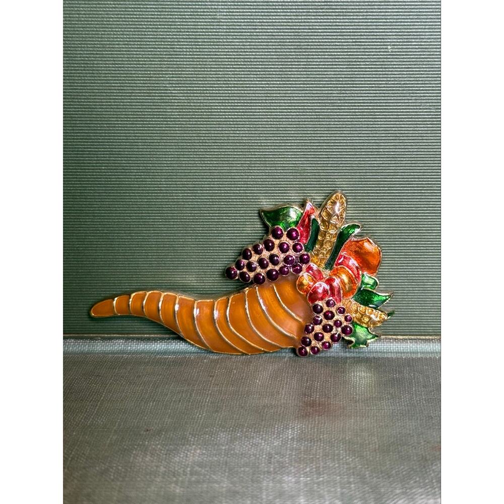 Monet Enamel Cornucopia Brooch – Signed – 3”